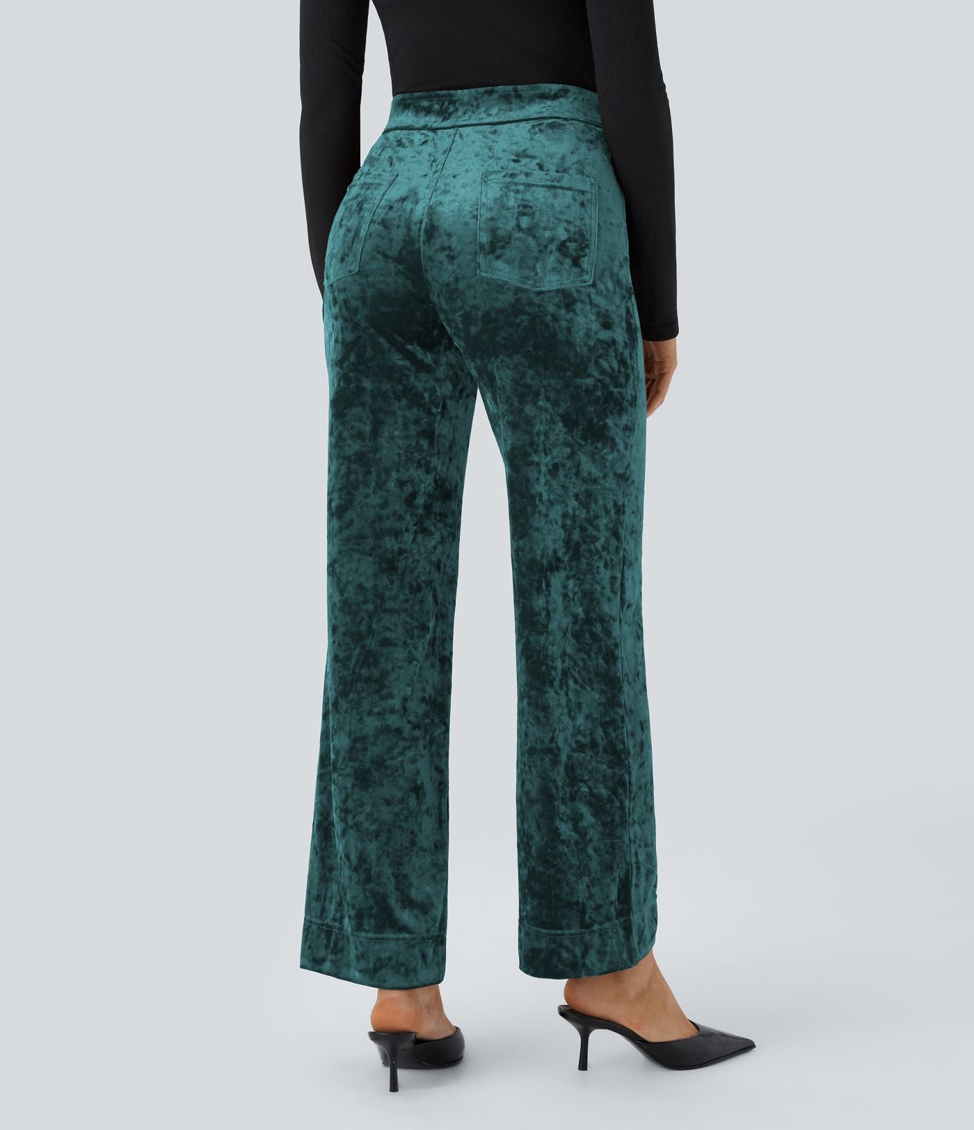Pantalon en Velours Taille Haute avec Bouton Multipoches Droites