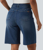 Halara Flex™ Bermuda en denim taille haute ventre plat avec poches