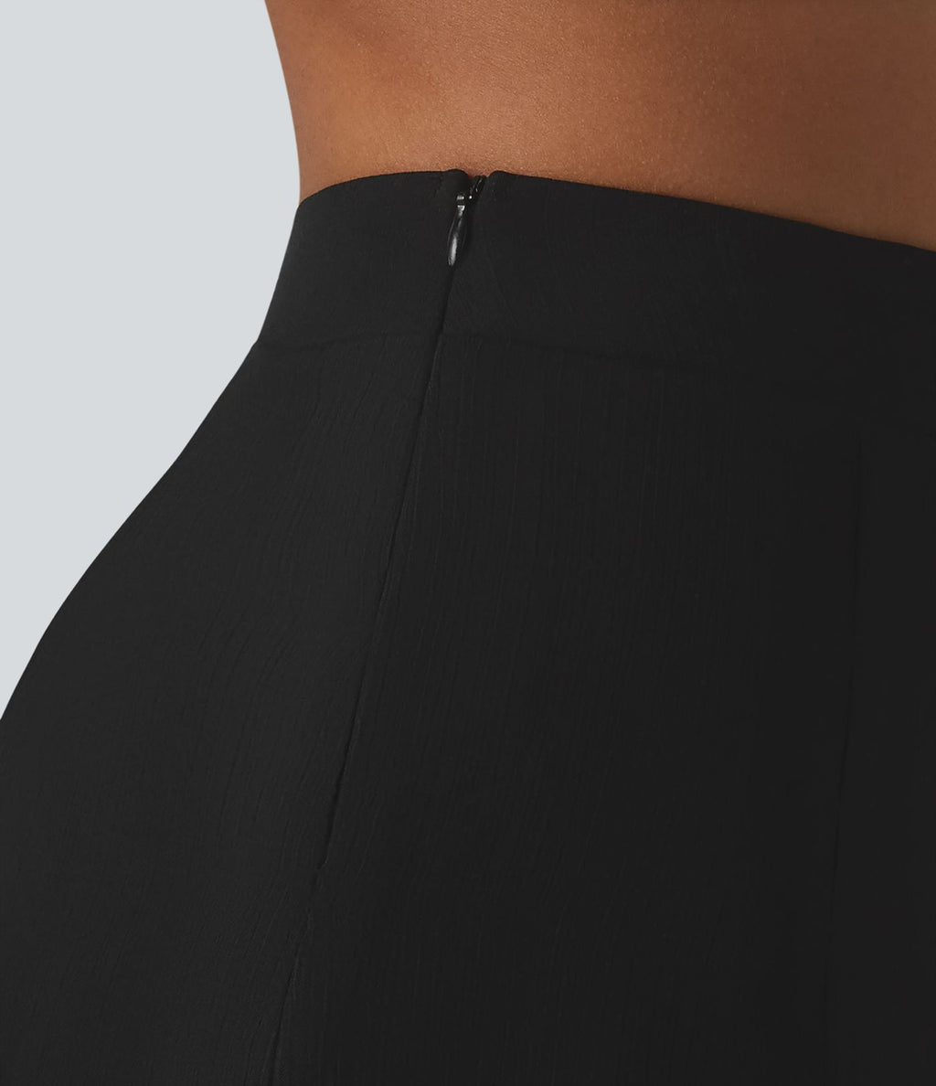 Jupe midi fluide taille haute en mousseline avec dentelle contrastée et fermeture éclair invisible