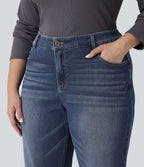 Jean bootcut décontracté Halara Flex™ délavé taille basse grande taille avec poches