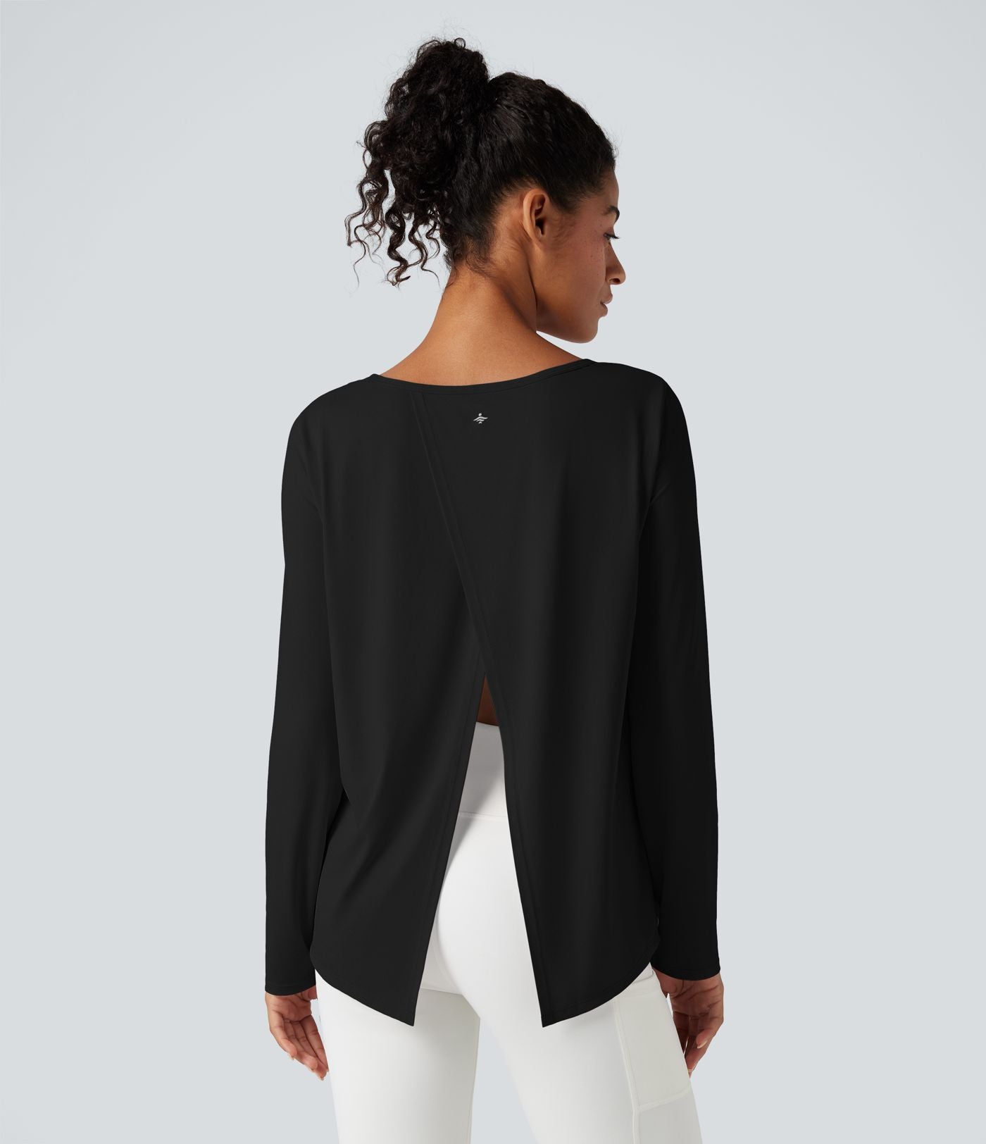 Top de sport yoga décontracté col échancré manches longues fendu