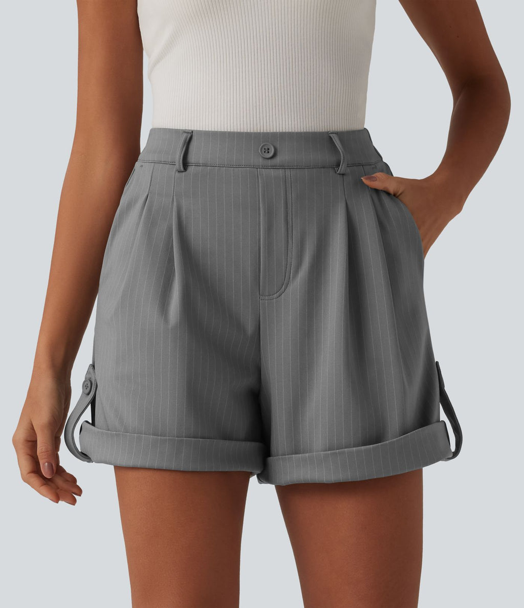 Short casual à rayures 12,5 cm taille haute avec poches