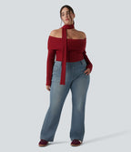 Jean décontracté grande taille évasé taille haute Halara Flex™ effet délavé avec multiples poches