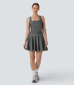 Body de tennis Halara Flex™ en denim stretch délavé à col carré, dos nageur et effet frais InstantCool