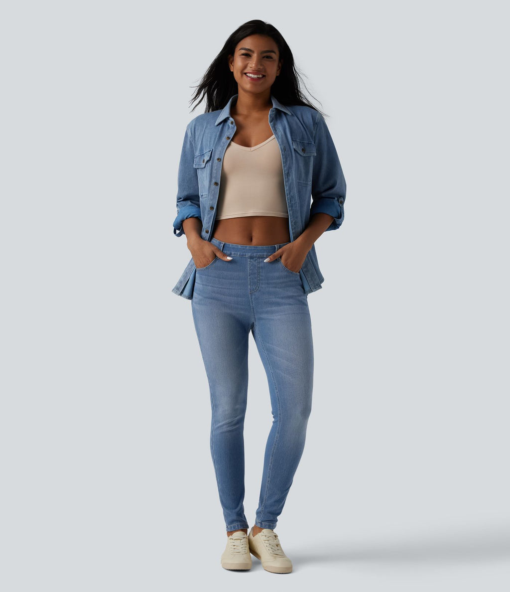 Jean skinny 7/8 casual Halara Flex™ Curvy taille mi-haute avec poches