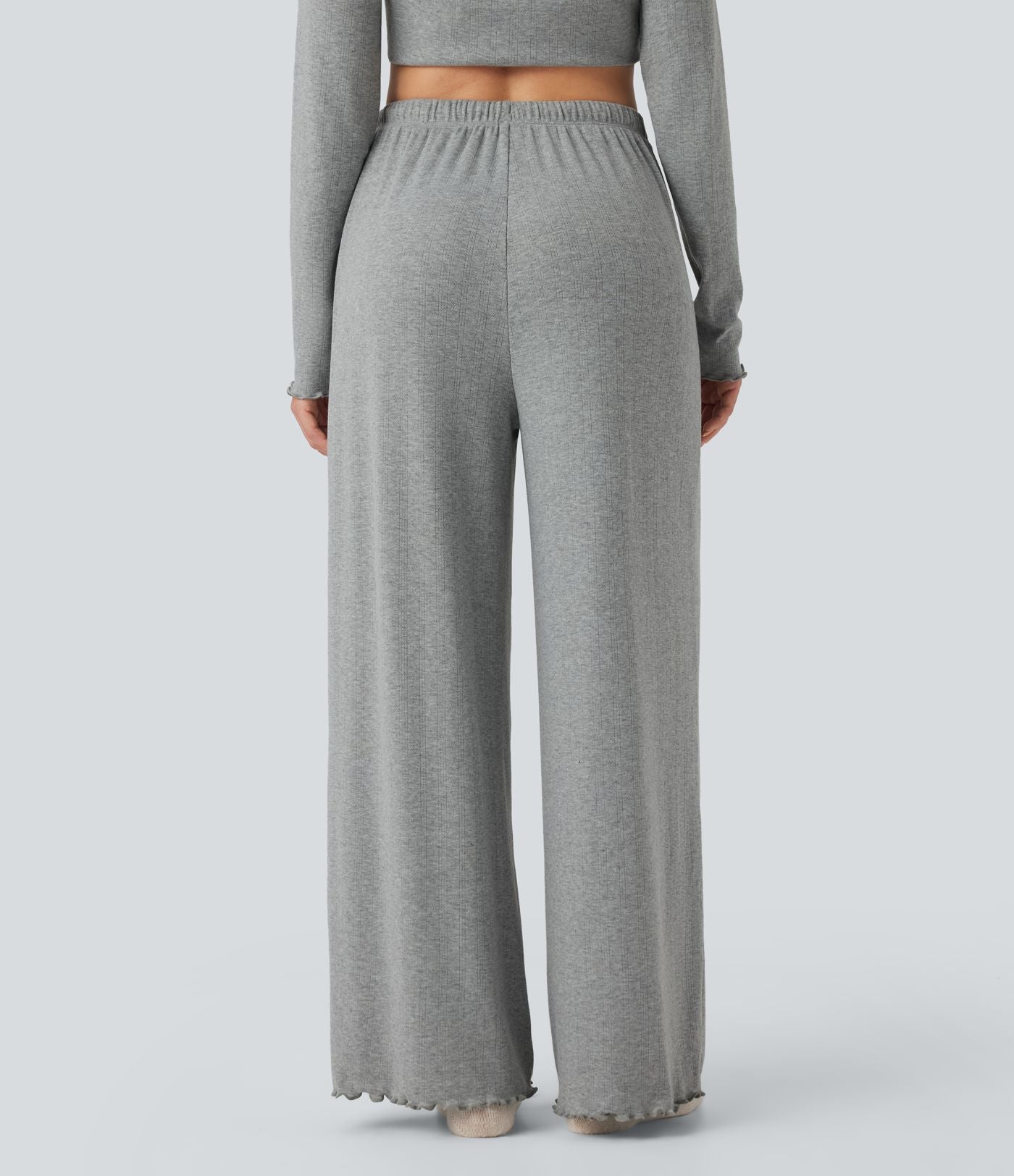 Pantalon détente taille haute coupe droite finitions plissées pointelle avec cordon de serrage