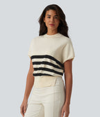 Pull casual col rond manches courtes à rayures