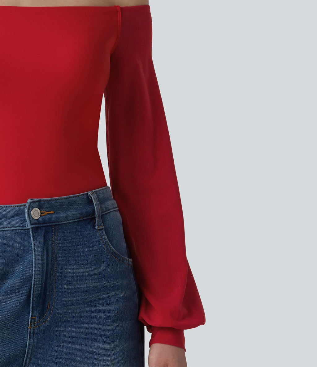 T-shirt SoftlyZero™ Airy décontracté épaules dénudées manches longues en tulle respirant effet frais InstantCool avec brassière intégrée, protection solaire UPF50+