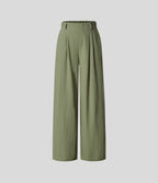 Pantalon Fluide Large Taille Haute Poches Latérales Palazzo Solide Casual Linen-Feel