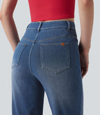 Jean droit Halara Flex™ taille mi-haute croisé gainant avec poches