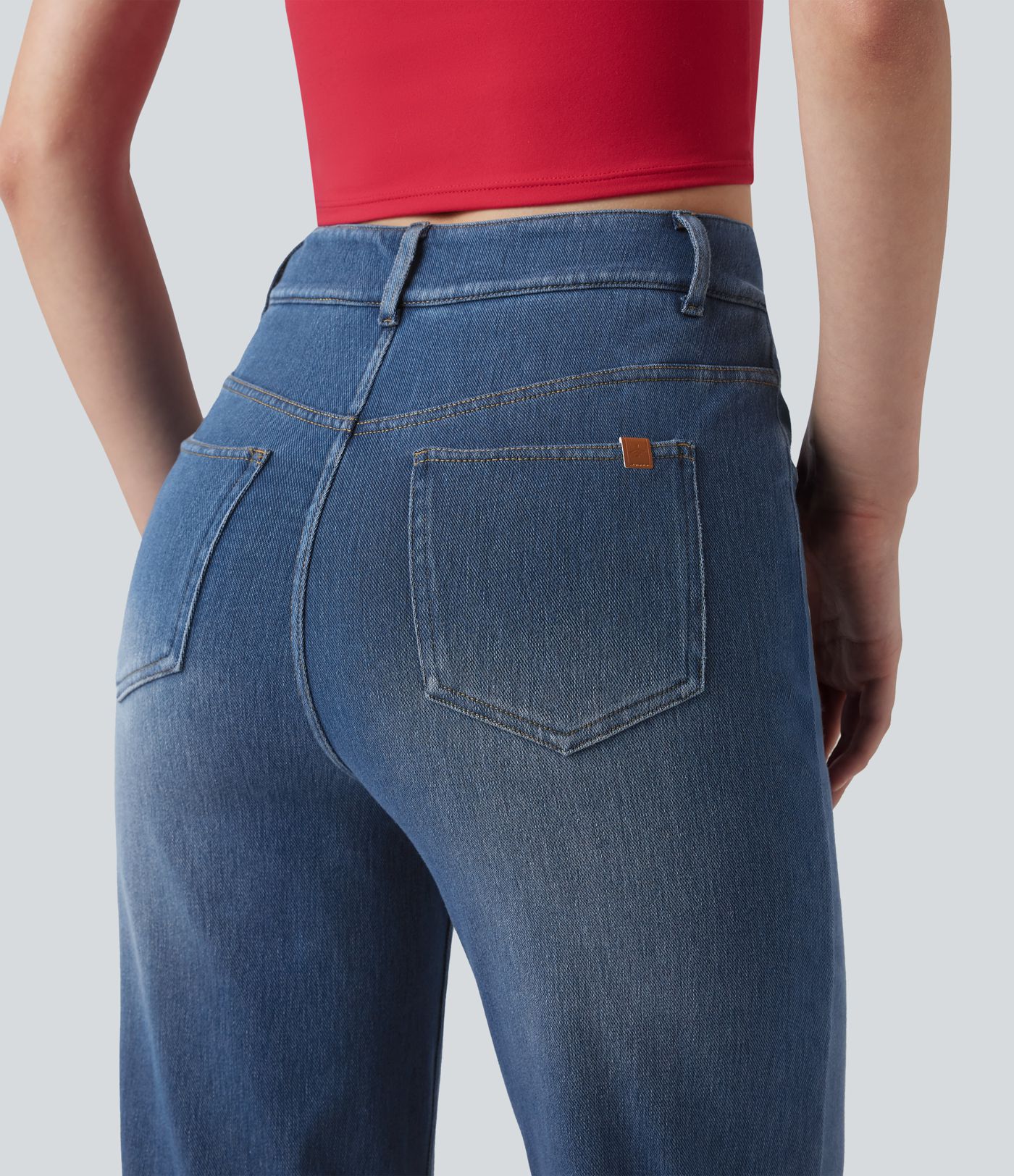 Jean droit Halara Flex™ taille mi-haute croisé gainant avec poches