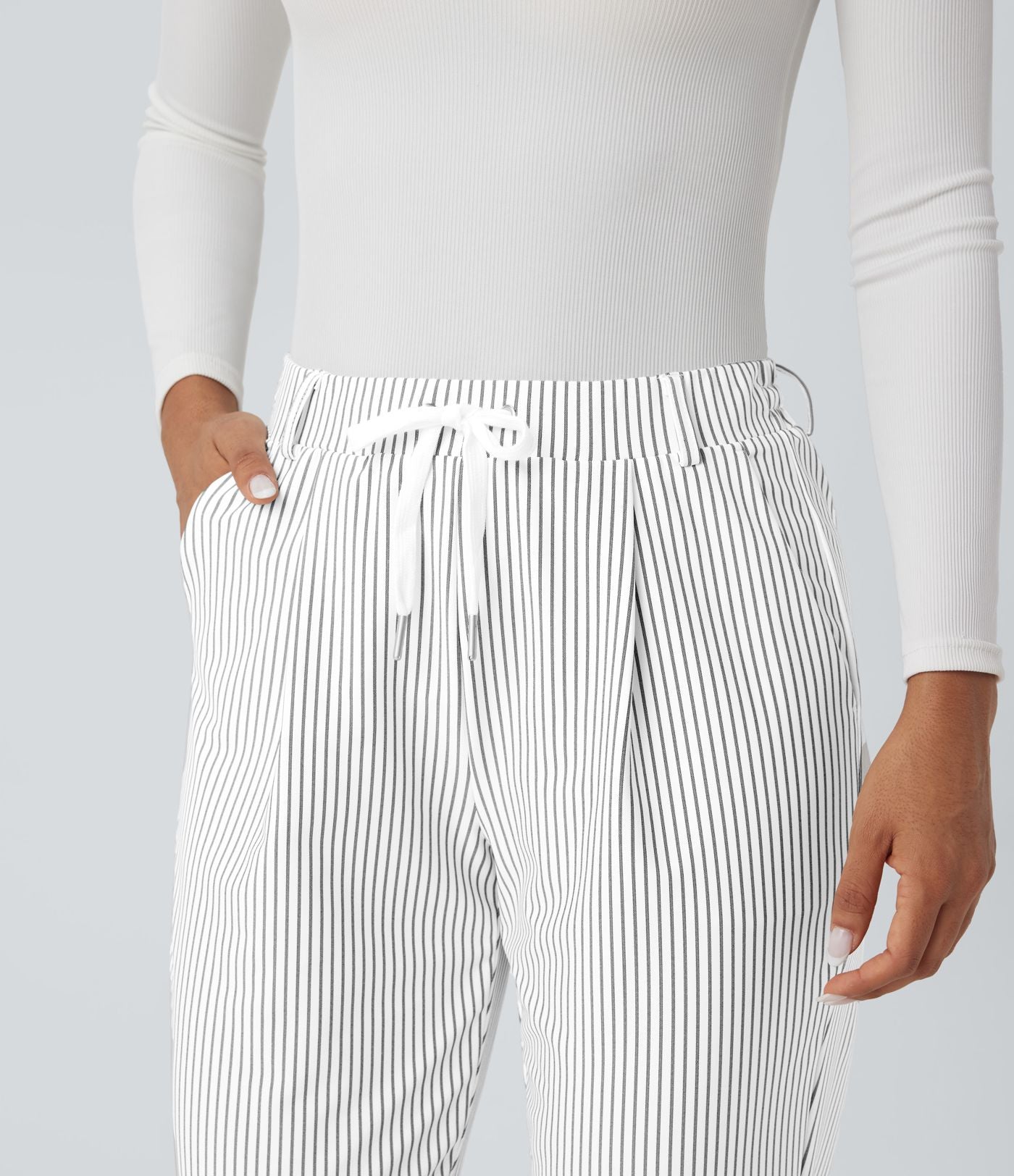 Pantalon Halara Flex™ taille mi-haute à cordon, effet rayé, coupe fuselée avec poches