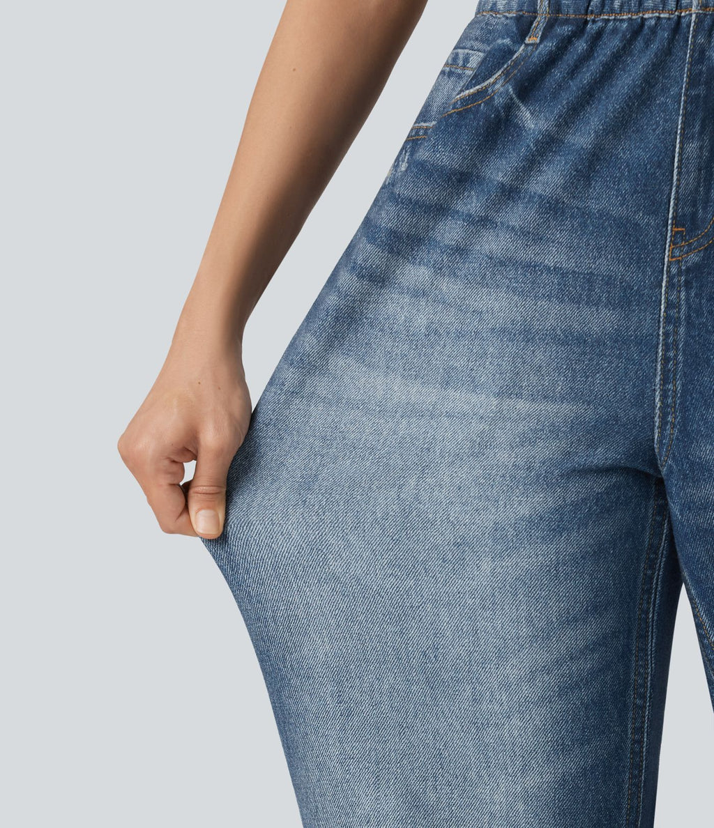 Jogging taille haute en molleton French Terry imprimé jean avec poches