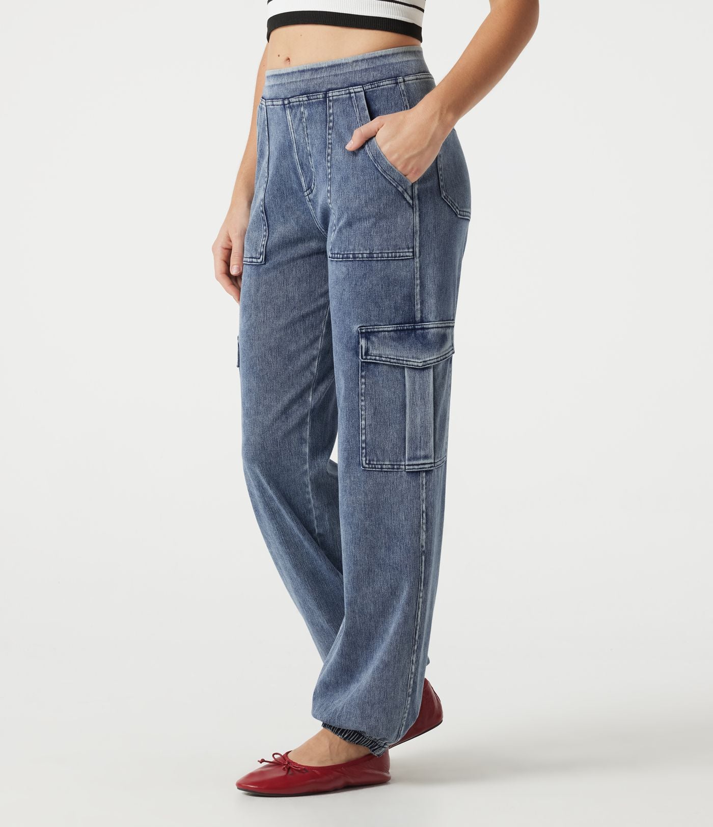 Jogging cargo casual en denim Halara Flex™ taille mi-haute avec poches