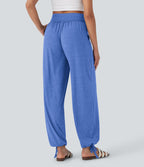 Pantalon de jogging décontracté à taille haute croisée avec poches latérales et cordon de serrage