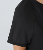 T-shirt Casual Court Tissu Gaufré Uni à Manches Raglan