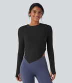 Haut de sport yoga asymétrique séchage rapide manches longues avec trous pouces