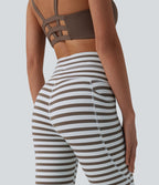 Legging yoga 7/8 taille haute à rayures et cordon de serrage avec poches
