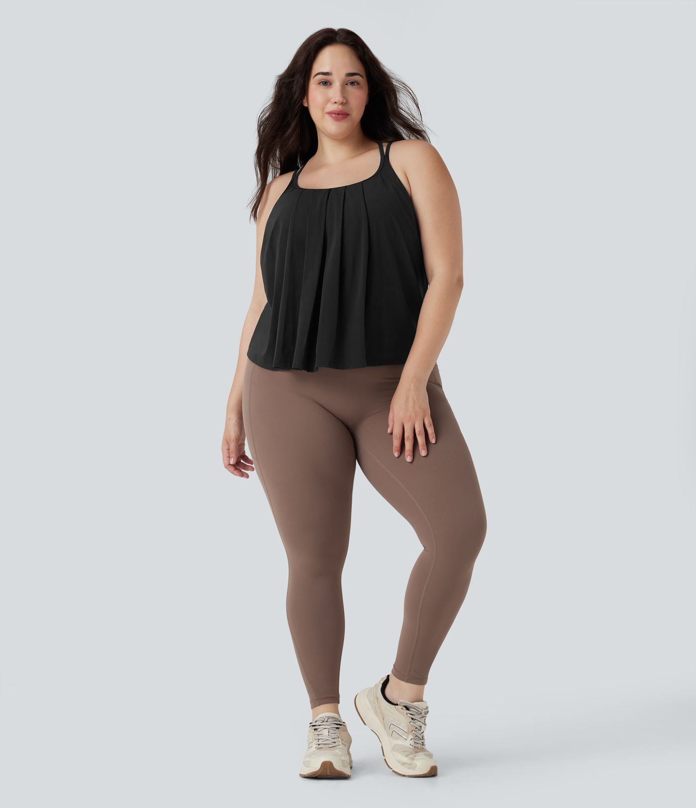 Débardeur yoga grande taille entrecroisé dos nu plissé séchage rapide