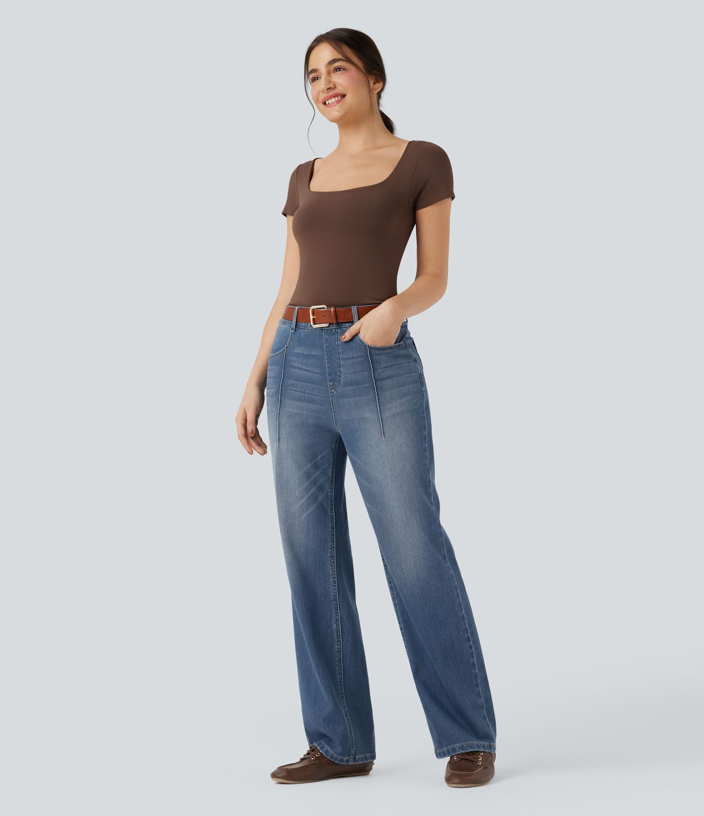 Jean droit Halara Flex™ taille haute avec poches