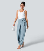 Pantalon Tailleur Large Fluide Taille Haute Fermeture Éclair Invisible