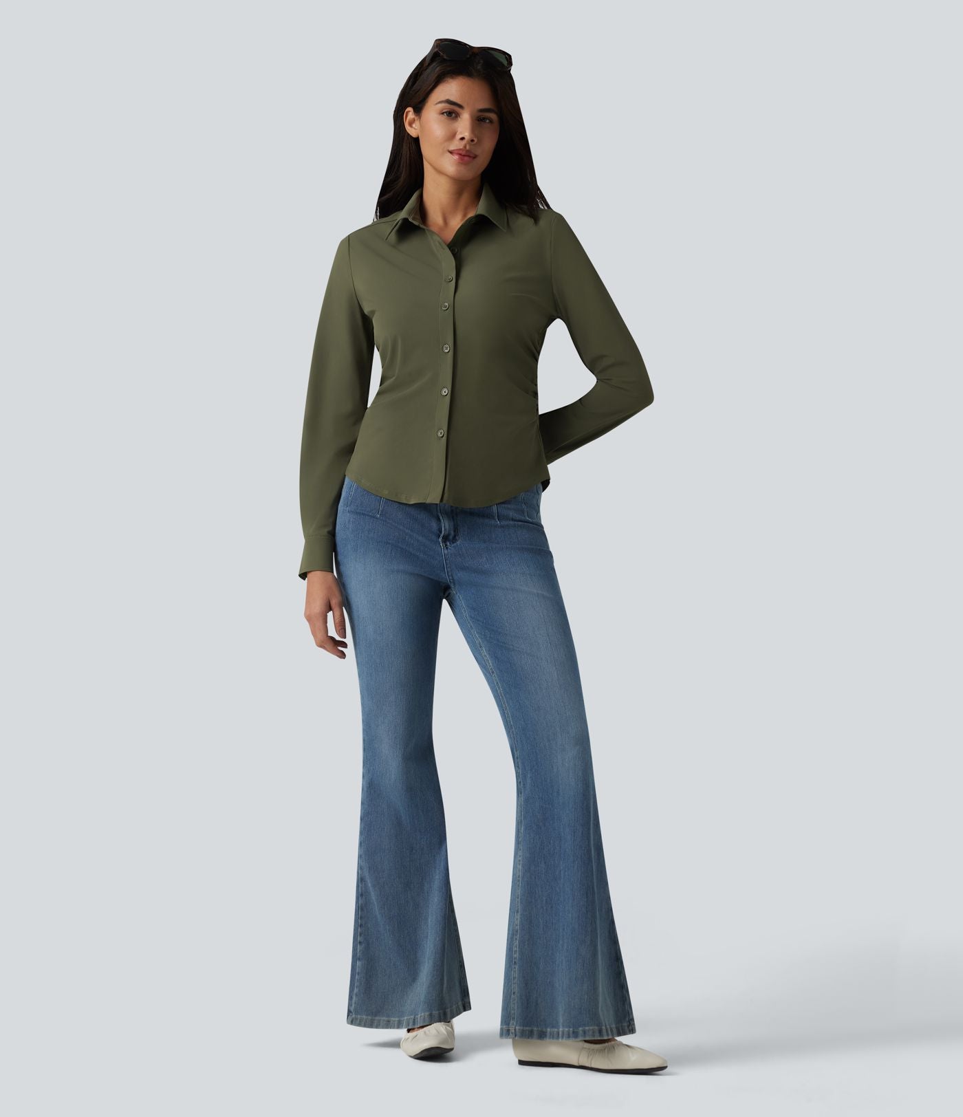 Chemise casual infroissable à manches longues et séchage rapide