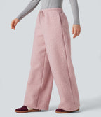 Pantalon large teddy taille mi-haute avec cordon de serrage et poches