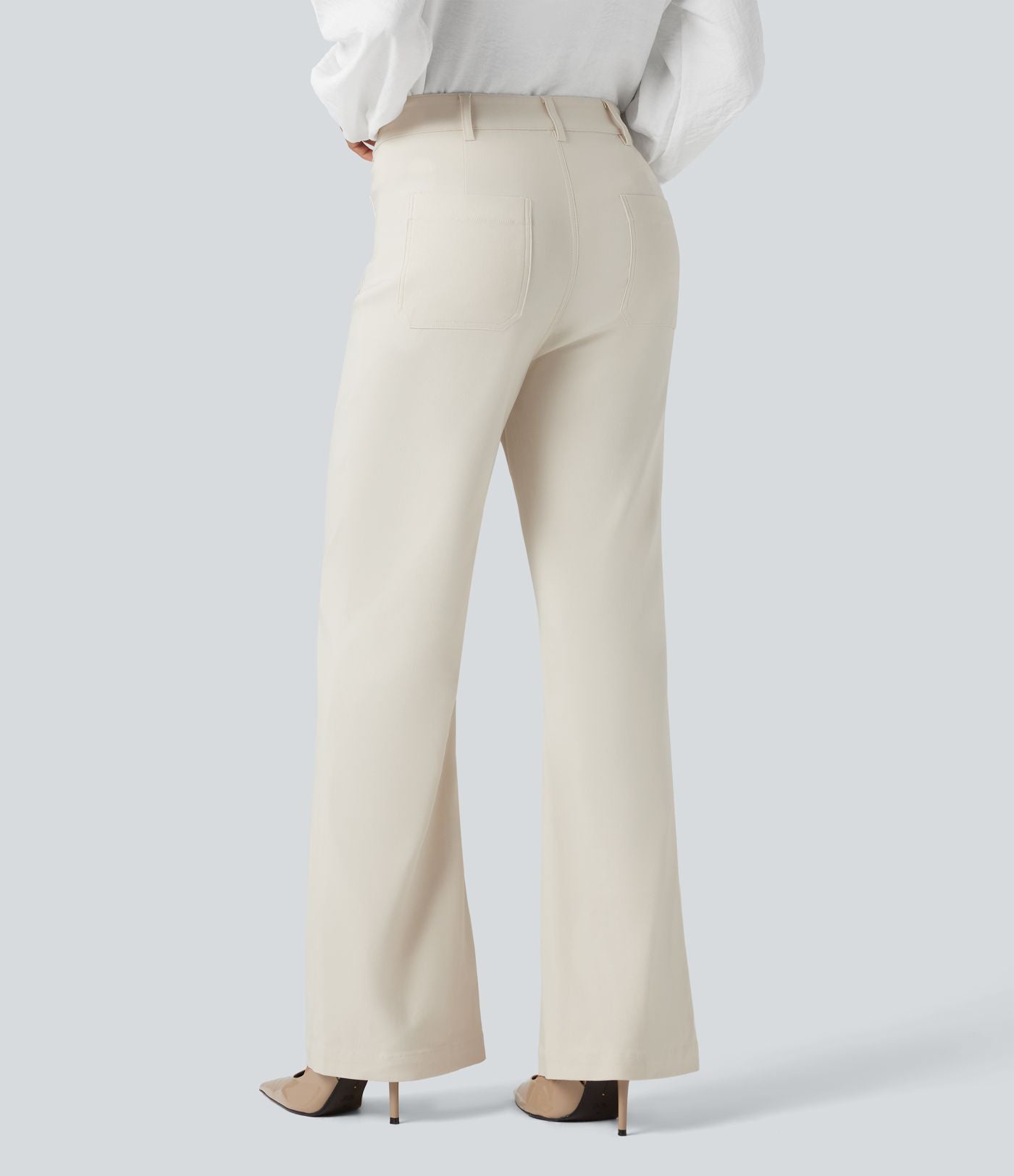 Pantalon tailleur évasé taille haute avec poches
