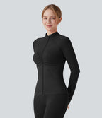 OneForm Seamless Flow Veste yoga zippée froncée à manches longues