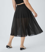 Jupe Taille Haute 2 En 1 En Maille Contrastée Avec Cordon De Serrage Et Poche Latérale Fluide Evasée Casual Grande Taille