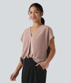 Blouse esprit bureau oversize défroissage facile, col V et manches courtes
