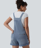 Halara Flex™ Salopette courte en denim encolure carrée ourlet retroussé avec poches