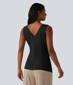 Chemise casual sans manches col V ourlet asymétrique
