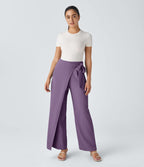 Pantalon Tailleur Large Fluide Taille Haute Fermeture Éclair Invisible