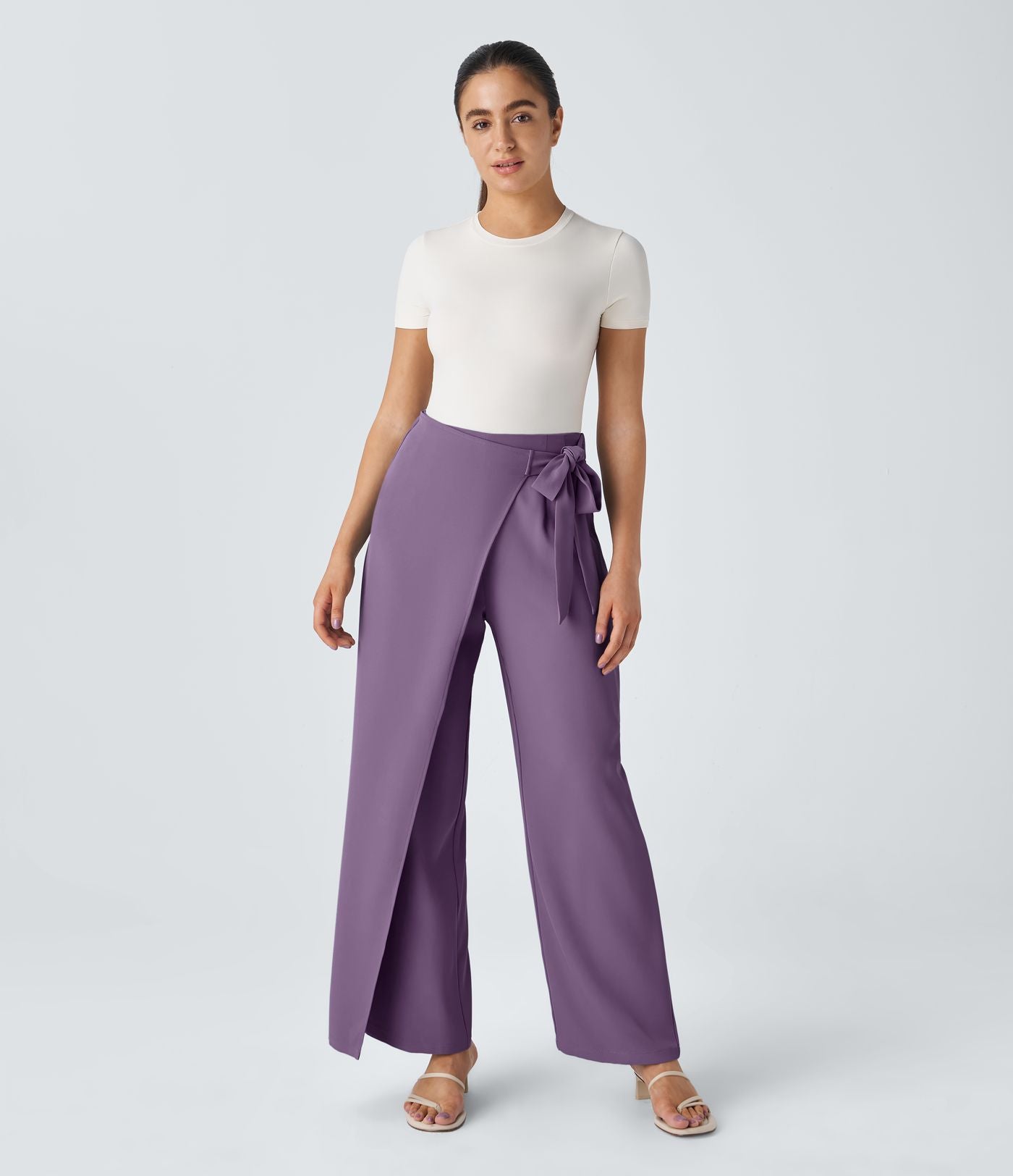 Pantalon Tailleur Large Fluide Taille Haute Fermeture Éclair Invisible