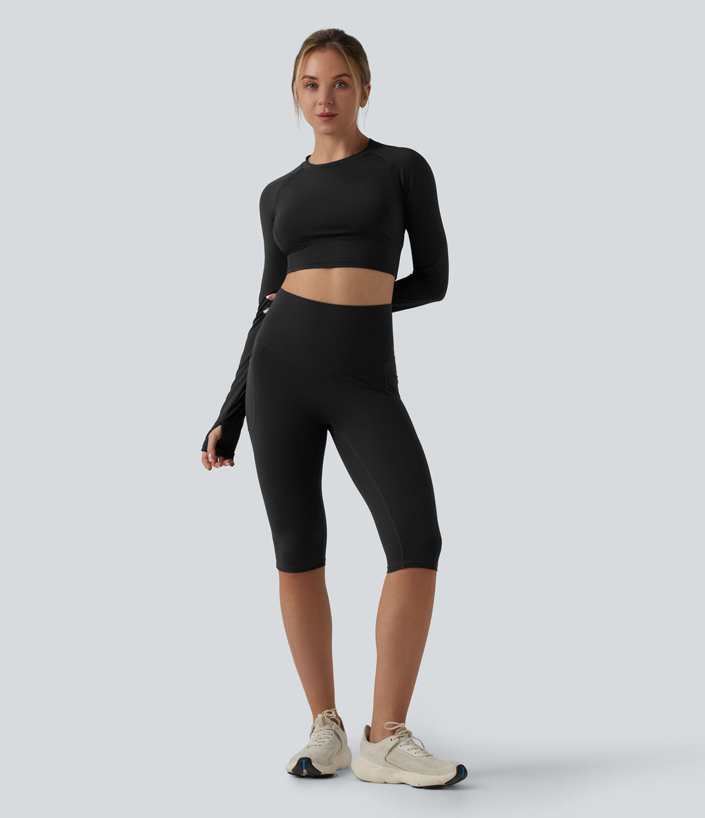 Halara Ultrasculpt™ Legging de running corsaire gainant taille haute dos croisé avec poches