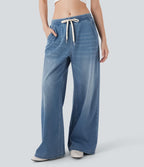 Jean ample en denim extensible à taille basse avec cordon Halara Flex™ avec multiples poches