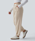 Pantalon décontracté mi-taille effet lin avec poches