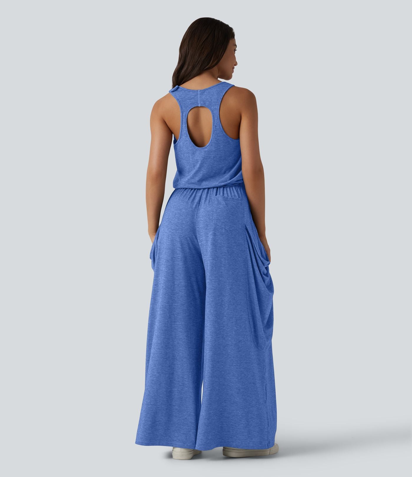 Combinaison décontractée à découpe sans manches jambes larges avec poches, édition Easy-Peezy