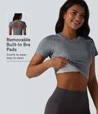 Haut de sport yoga col rond manches courtes avec soutien-gorge intégré
