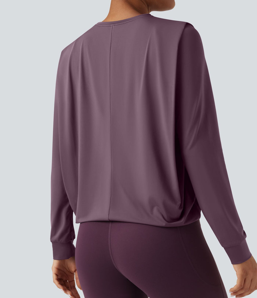 Haut de sport yoga col rond manches longues froncé - UPF50+