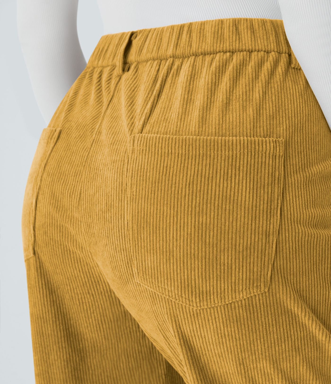 Pantalon décontracté en velours côtelé avec taille mi-haute, boutons et fermeture éclair