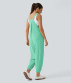 Salopette Casual Bretelles Ajustables Boutonnés Multiples Poches Plis et Tissu Gaufré