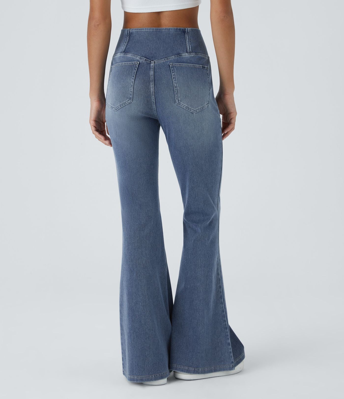 Halara Flex™ Jean Évasé à Taille Haute avec Poche Crossover Tissu Élastique Lavé