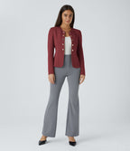 Blazer tailleur ajusté à col rond, manches longues avec boutons décoratifs