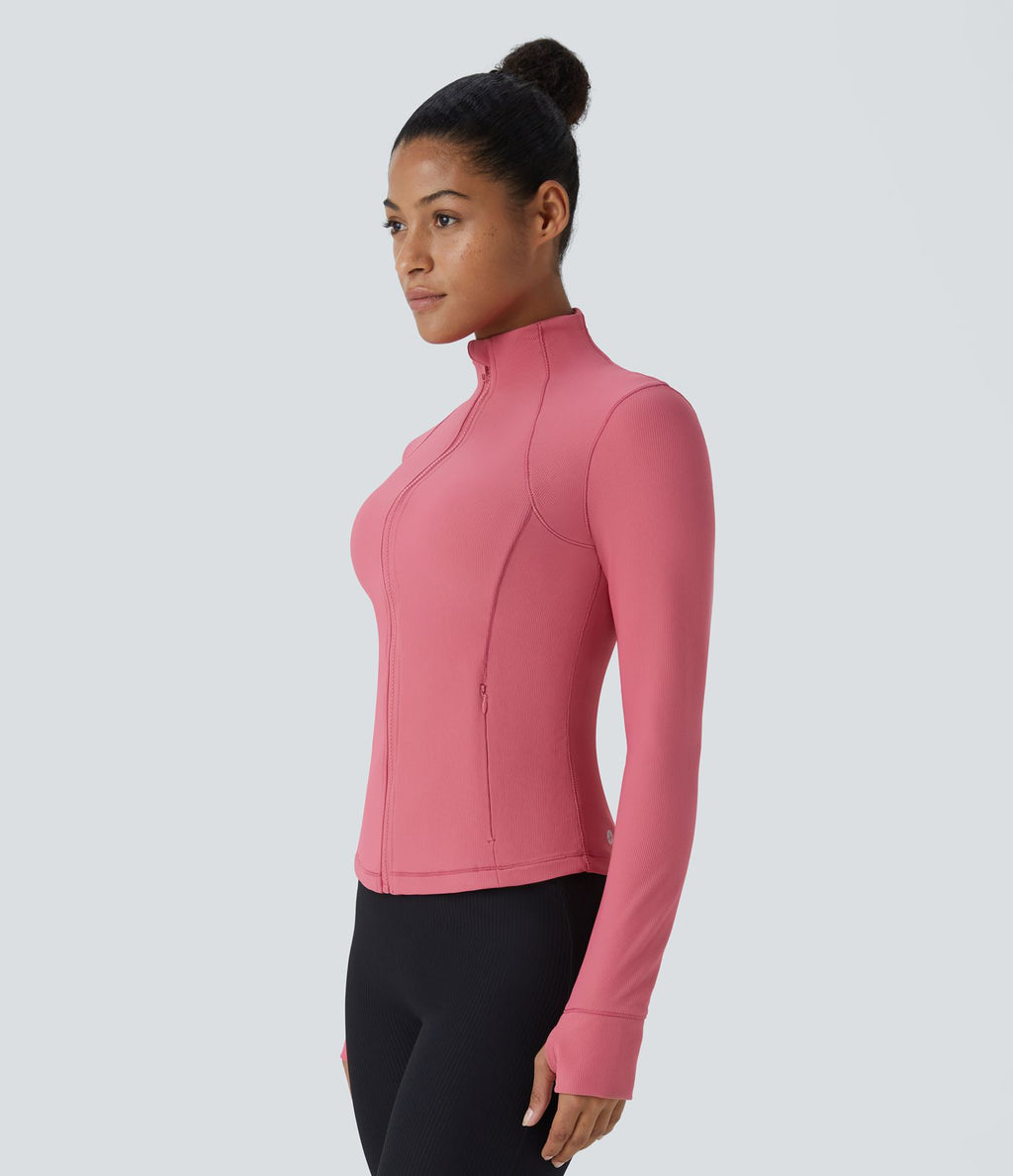 Patitoff™ Flow Veste Casual Courte à Col Montant Résistante aux Poils d'Animaux avec Fermeture Éclair Poches Latérales et Trou pour le Pouce
