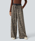 Pantalon baggy imprimé léopard taille haute avec cordon de serrage et poches