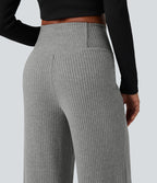 Pantalon droit décontracté côtelé croisé gainant taille haute avec poches