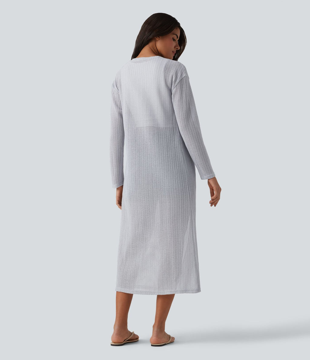 Manteau long casual crochet maille manches longues