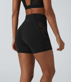 Softlyzero™ Short cycliste yoga taille haute croisé avec dentelle contrastée et poche arrière 12,5 cm - UPF50+